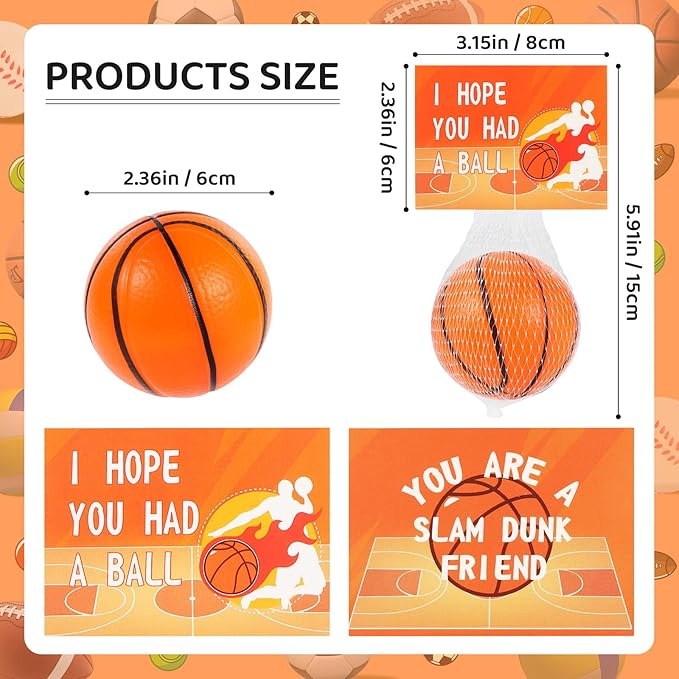 LiYiQ 24Pcs 2.36 Inch Basketball Stress Balls Basketball Party Favors for Kids Basketball Party Decorations Basketball Goodie Bag Stuffers for Kids Classroom Exchange