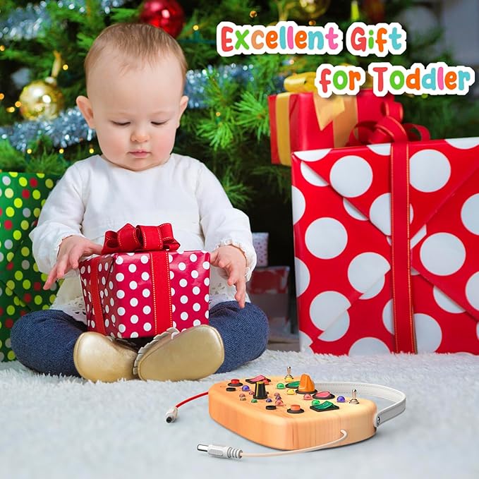 Montessori Toddler Busy Board Sensory Toys for Toddlers Wooden Autism Sensory Toy, Toddler Switch Board with 17 LED Lights for Kids 1-6 Year Olds to Develop Fine Motor Skills.