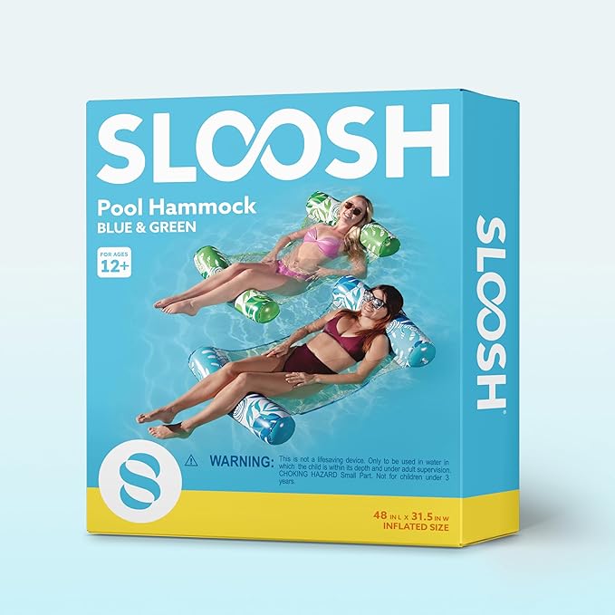 SLOOSH 2 Packs Hammock Pool Floats Adults, 4-in-1 Multi-Purpose Inflatable Pool Floats PVC Water Hammock Lounge Floaties