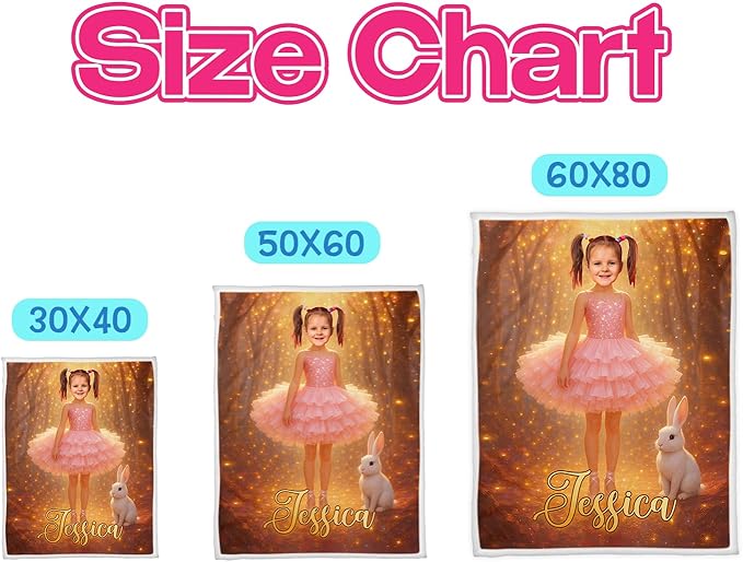 Personalized Fairy Tale Baby Blanket, Custom Photo Blanket with Name, Pink Tutu Dress Design, Soft Fleece Throw, for Baby Girl