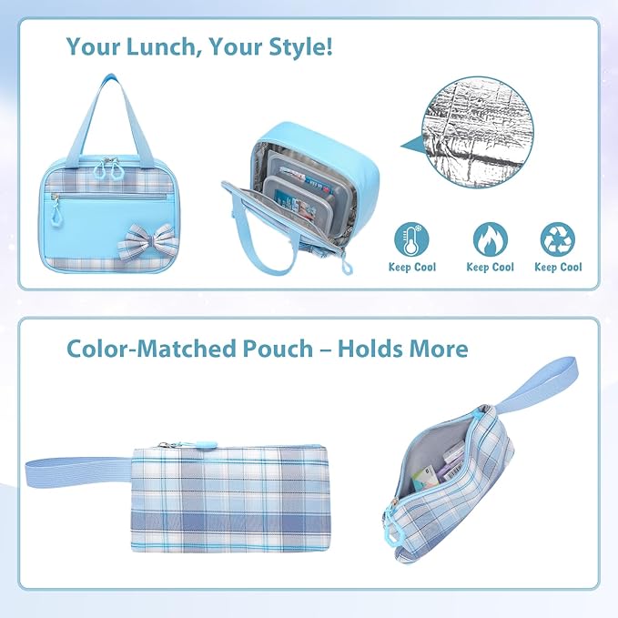 School Backpack for Girls Kids Bookbag for Elementary Middle School Casual Travel Daypack Teen Backpacks Blue Set