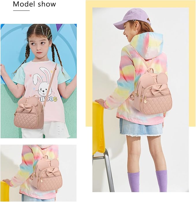 KL928 Girls Mini Backpack Bowknot Polka Dot Cute Small Daypacks Convertible Shoulder Bag Purse for Women