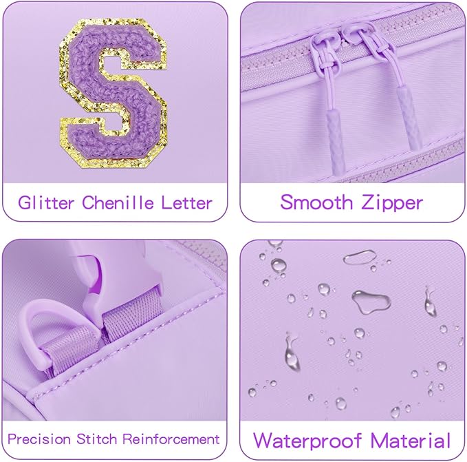 Kids Initial Lunch Bag, Reusable Insulated Lunch Box for Girls Toddlers, Back to School Gift, Leak-proof Cooler Bag for School Daycare Travel Picnic, Purple-S