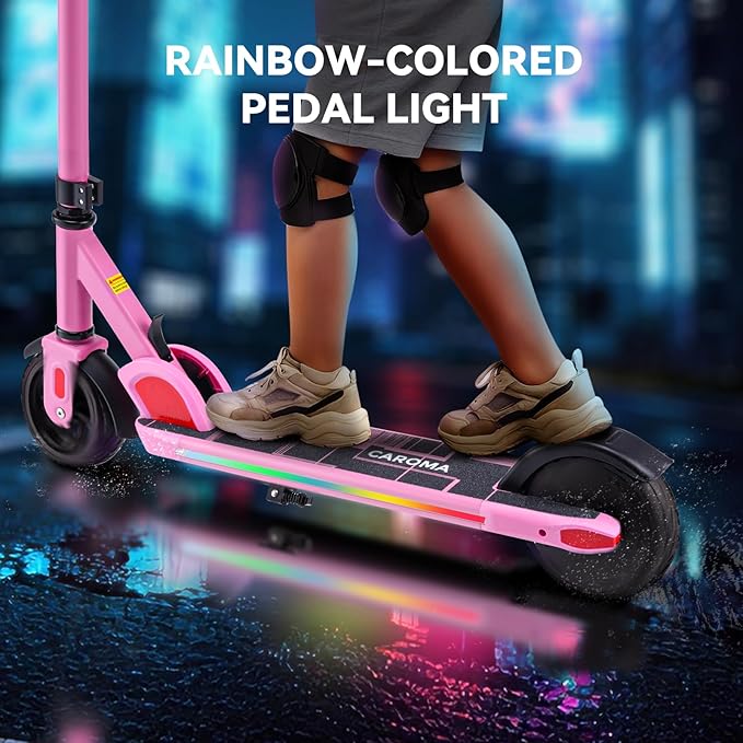Caroma Electric Scooter for Kids Ages 6-14, 150W/180W Motor,10 MPH Max Speed & 7 Miles,Adjustable Height & Speed,Colorful Lights,LED Display,Foldable Kids Electric Scooter 132 Lbs Max Load