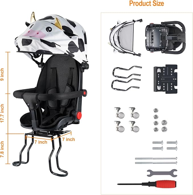 Rear Child Bike Seat with Thick Backrest, Rear Child Bicycle Seat Design for Children Aged 2 to 8 Years Old, One Size (Black-a)