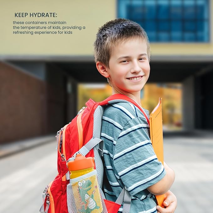 SANDJEST Dinosaurs Water Bottle - Dino Kids Water Bottle with Straw Lid - 12 Oz Insulated Stainless Steel Water Bottles for Kid Boys - Travel Cup for School Sports