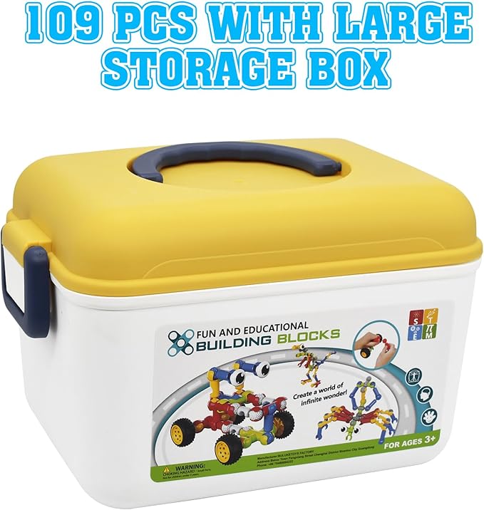 Building Toys,109 Piece STEM Toys for Kids Ages 3 4 5 6 7 8 9 10 11 12 Years Old Boys and Girls Christmas Birthday Gifts Children Building Blocks Creative and Educational Kids Toys Projects