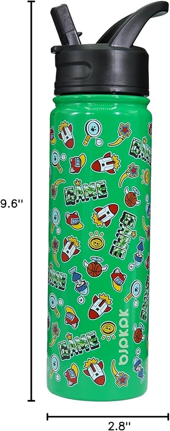 BJPKPK Insulated Water Bottle with Straw Lid, 22 oz Stainless Steel Metal Water Bottles, Reusable Leak Proof BPA Free Water Bottles, Cups, Thermo, Game