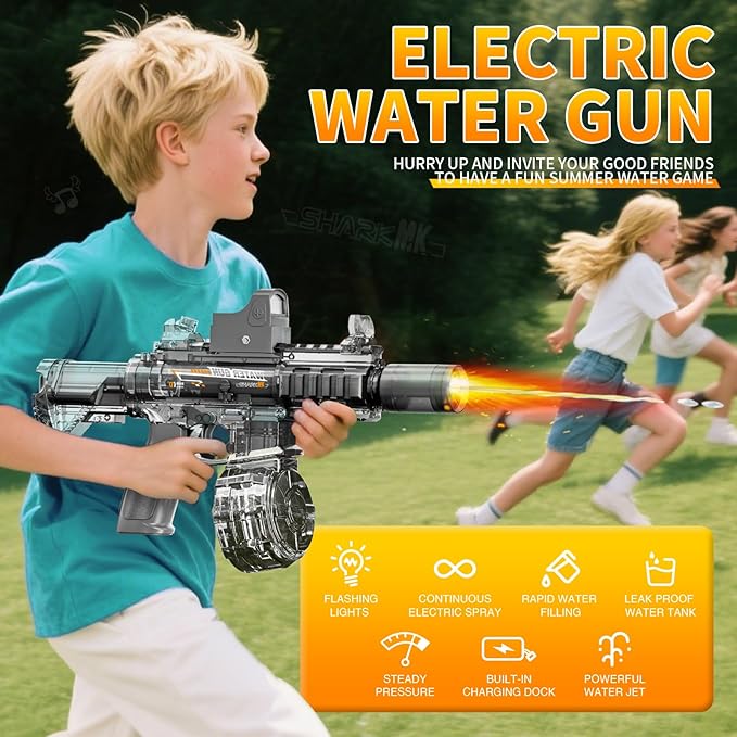 Electric Water Guns for Kids Adults, Transparent Automatic Squirt Guns, Summer Outdoor Beach Swimming Pool Party Toys (Grey)
