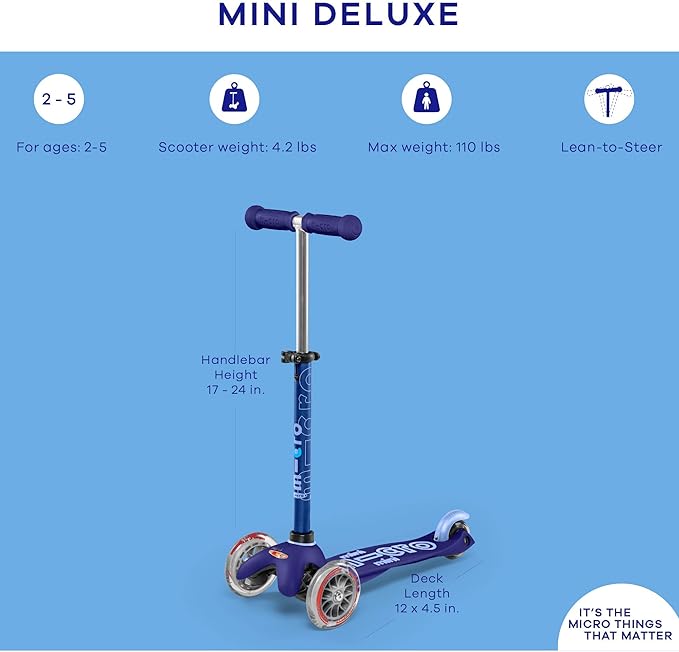 Micro Kickboard - Mini Deluxe - Three Wheeled, Lean-to-Steer Swiss-Designed Micro Scooter