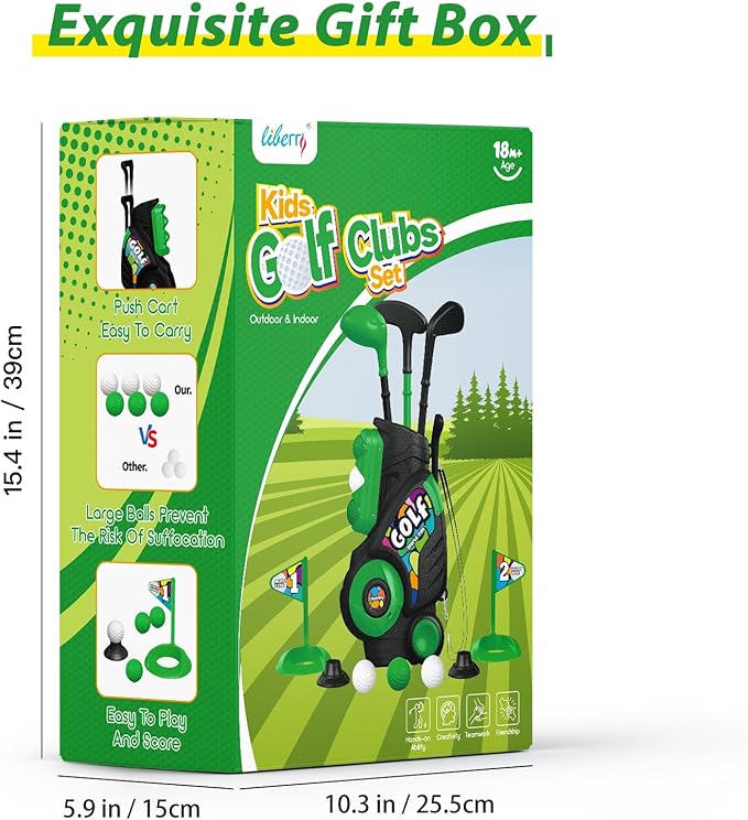 Liberry Toddler Golf Set for Ages 2 3 4 Boys Girls, Upgraded Kids Golf Cart with Shoulder Strap Design, Outdoor Indoor Sports Toys Birthday Gifts, Black