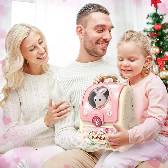 Shemira Girl Toys Gifts for 2 3 4 5 6 Years Old, Toddler Girl Toys, Bunny Toys for Kids, Easters' Gifts for Girls, Pet Care Pretend Toys with Toy Bunny & Storage Backpack
