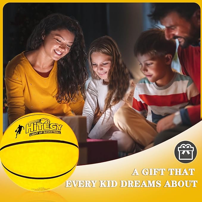 Glow in The Dark Basketball - Water-Resistant, Size 7, Impact Activated, Includes Pump, Manual, Pre-Installed Batteries & 10 Extra Batteries - Light Up Basketball - Orange