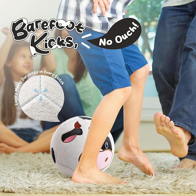 Silent Indoor Soccer Balls for Toddlers 1-3, Inflatable Soft Plush Baby Toddler Soccer Ball Toys Gifts for Kid 3-5 Year Old Boy Girl First Birthday Gift (Cow, Pump Include)