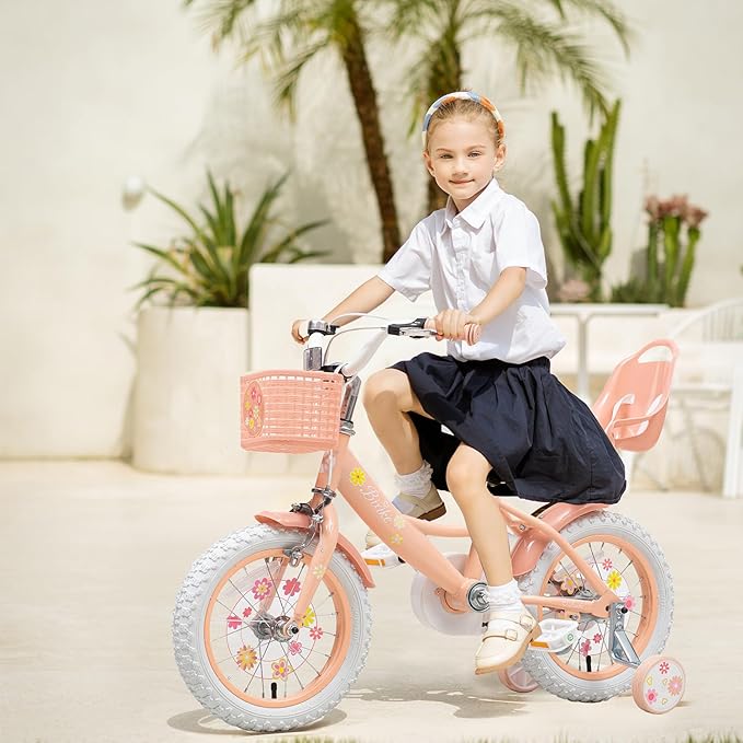 Girls Bike with Basket for Toddlers and Kids Aged 3-14 Years Old, 12 14 16 18 Inch with Training Wheels & Doll Seat, 20 Inch with Kickstand & Rear Rack, Princess Style Bicycle for Gift.