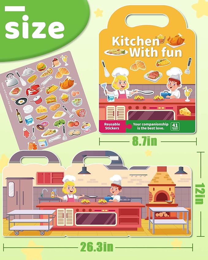Benresive Reusable Sticker Book for Toddlers 2-4 Years, Fun Travel Stickers for Kids, Waterproof Sticker Books for Toddlers 1-3, Crafts Activities for Toddler 1-3 2-4 3-5 - Kitchen