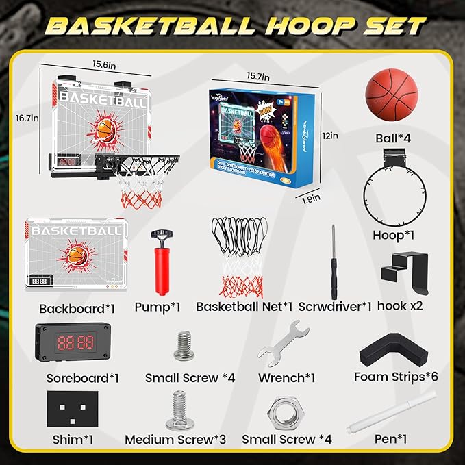 EagleStone Kids Indoor Basketball Hoop, 4 Balls Mini Basketball Toy for Toddlers