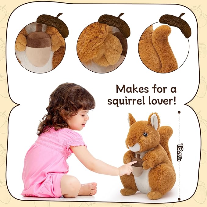 Tezituor 3Pcs Squrrile Stuffed Animal 14“, Cute Squirrel Plush Toy with Holding Mini Acorn, Plushie Gift for Kids