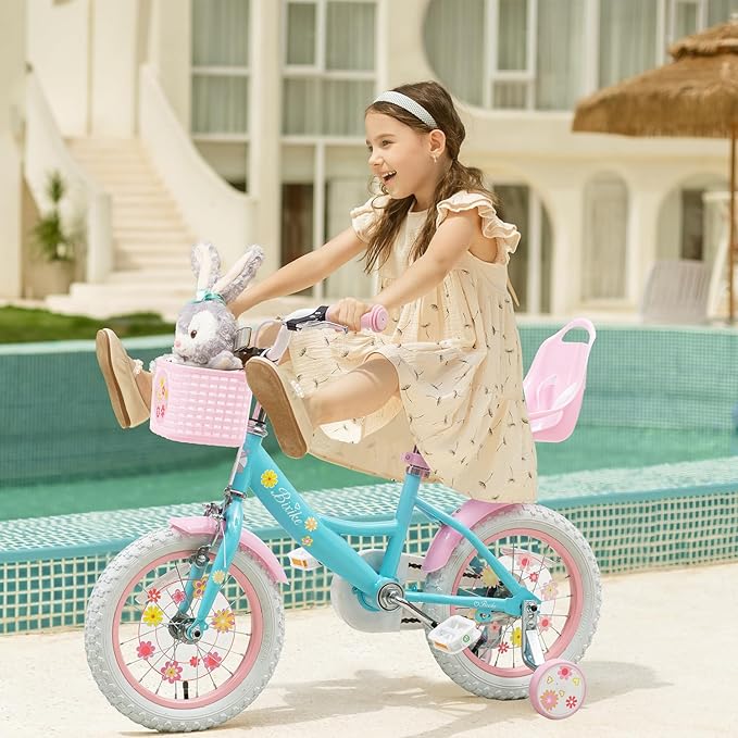 Girls Bike with Basket for Toddlers and Kids Aged 3-14 Years Old, 12 14 16 18 Inch with Training Wheels & Doll Seat, 20 Inch with Kickstand & Rear Rack, Princess Style Bicycle for Gift.