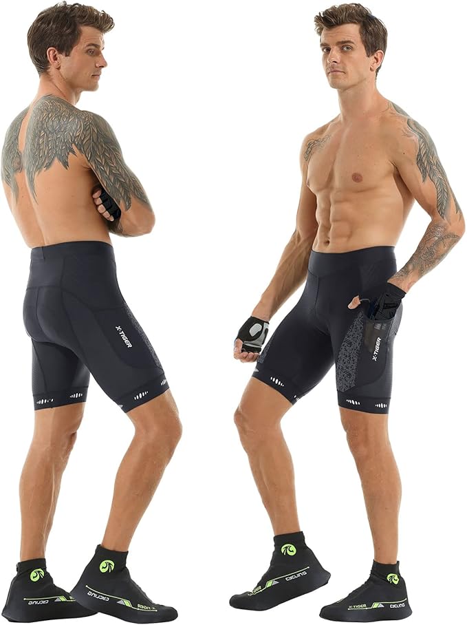 X-TIGER Men's Cycling Shorts with Back Pocket,5D Gel Padded Bike Shorts for Men,Mountain Road Biking Riding Half Pants Tights