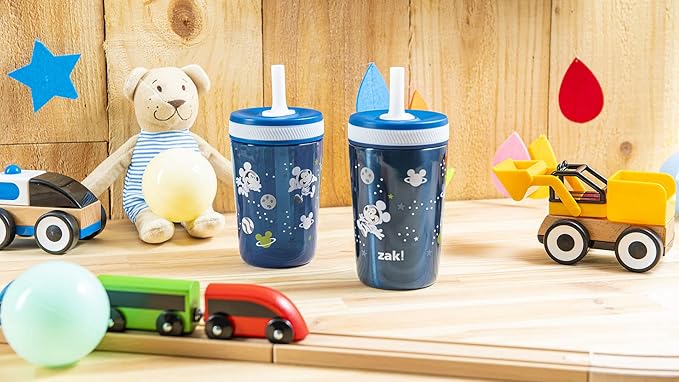 Zak Designs Disney Mickey Mouse Kelso Tumbler Set, Leak-Proof Screw-On Lid with Straw, Bundle for Kids Includes Plastic and Stainless Steel Cups with Bonus Sipper (3pc Set, Non-BPA)