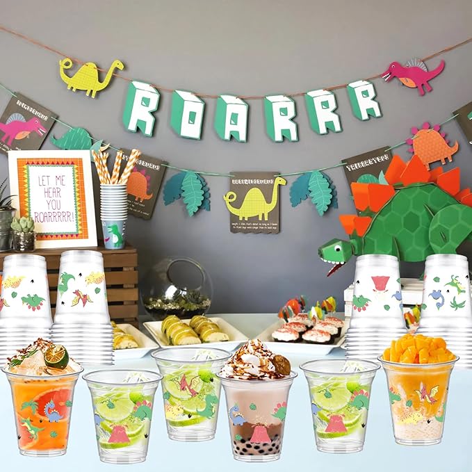 QICI 40pcs Dinosaur Party Cups Dinosaurs disposable Plastic Cups Dinosaur Themed Drinking Cups for Kids Dinosaurs Birthday Party Decorations Supplies
