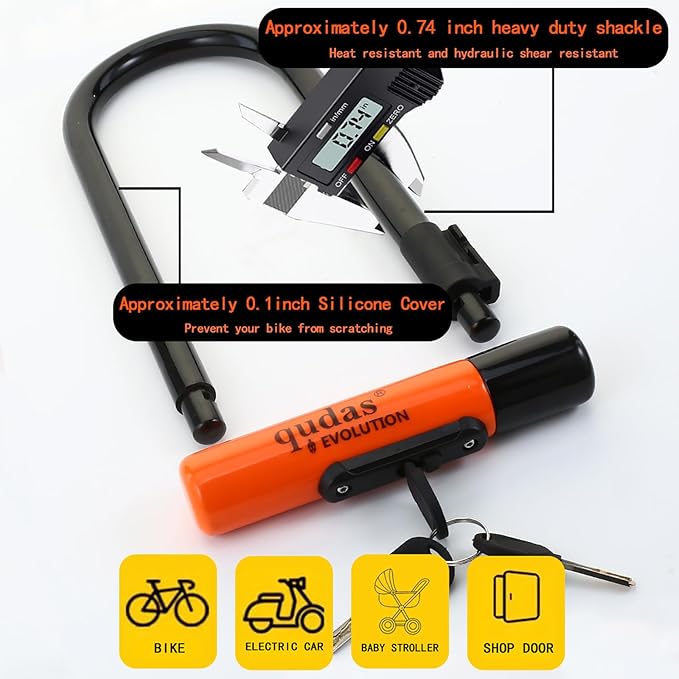 Heavy Duty Bike U Lock German Brand Anti-Theft 4ft/1.2m Cable, Bicycle Sturdy Mounting Bracket with Protective Silicone and Waterproof Sliding Cover for Mountain Bikes, Ebikes, Scooters (Long Lock)