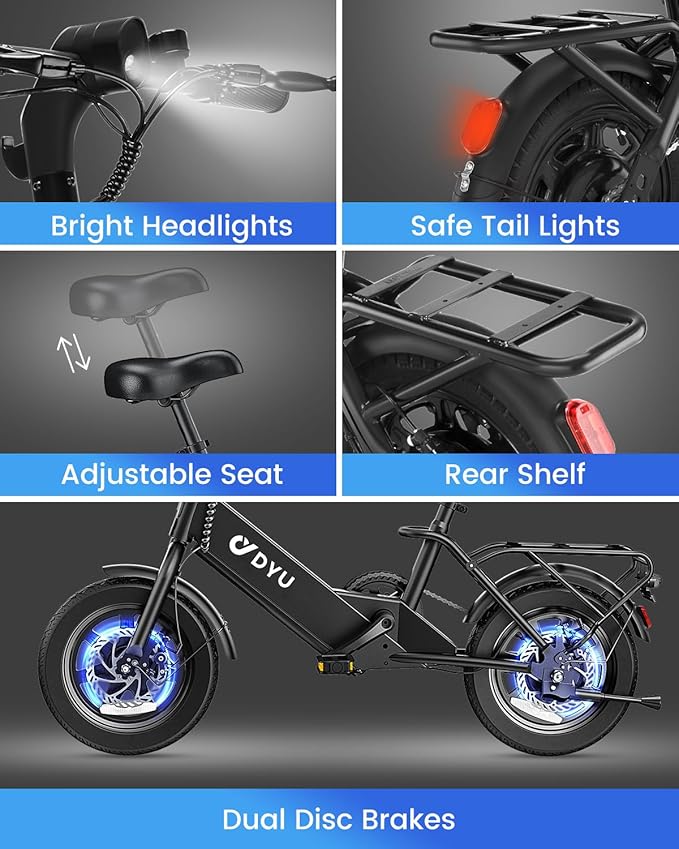 DYU Electric Bike for Adults Teens, Folding Electric Bicycle,Commuter City E-Bike with 350W Motor and 36V 7.8Ah Battery,3 Levels Assist, Dual Disc Brakes