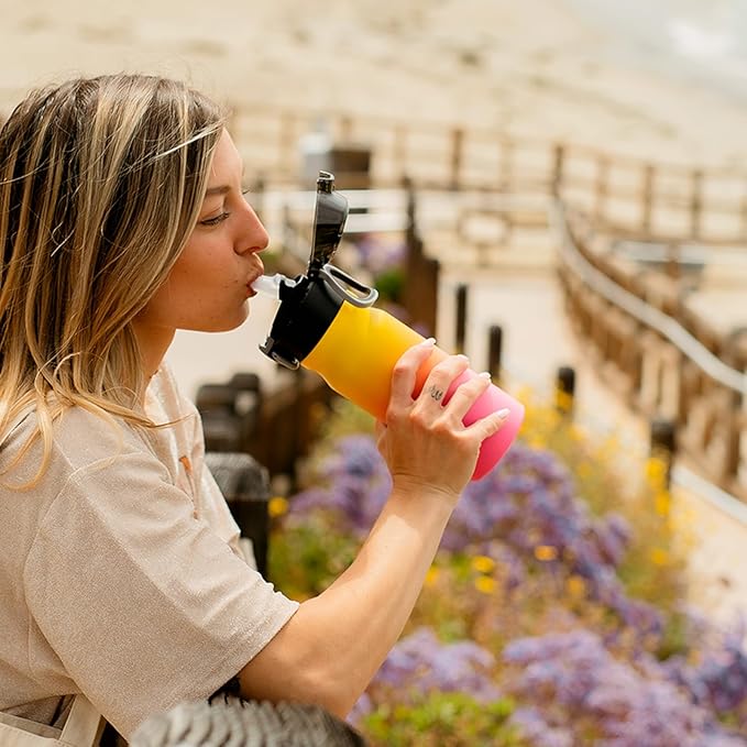 BJPKPK 14oz Insulated Water Bottle With Straw Stainless Steel Double Wall Water Bottles BPA Free Leak Proof Thermo With Lockable Flip Lid,Lavender Green