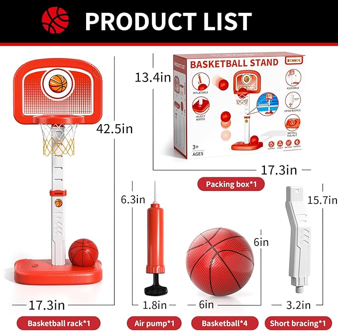 Bennol Outdoor Basketball Hoop Toys for Toddlers 3 4 5 6 7 8-12 Years Boys, Swimming Pool Basketball Hoop Outside Toys with 4 Balls, Poolside Basketball Game Toy for Kids Ages 4-8 8-12