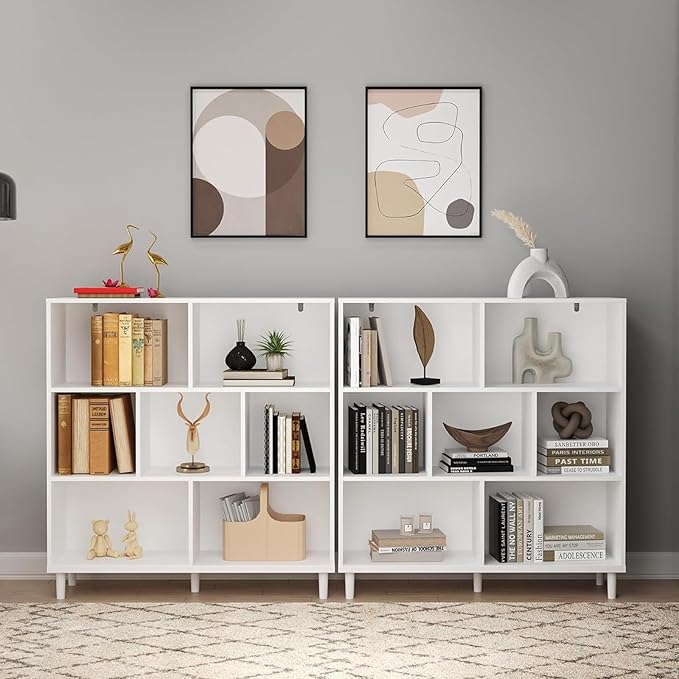 7 Cube Storage Organizer | Bookshelf with Legs|Wall Bookshelf| 3 Shelf Bookcase | -Cubic Storage Cabinet(Storing Books,Toys & More Easy to Install)