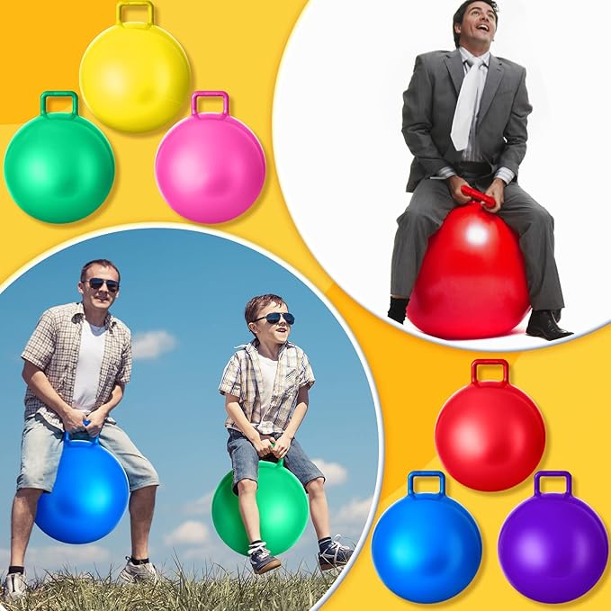 Lewtemi 6 Pcs Hopper Ball Carnival Outdoor Games 29 Inch Jumping Hopping Inflatable Bouncing Ball with Handle and Air Pump for Adults Sport Exercise (Red, Blue, Green, Pink, Yellow, Purple)