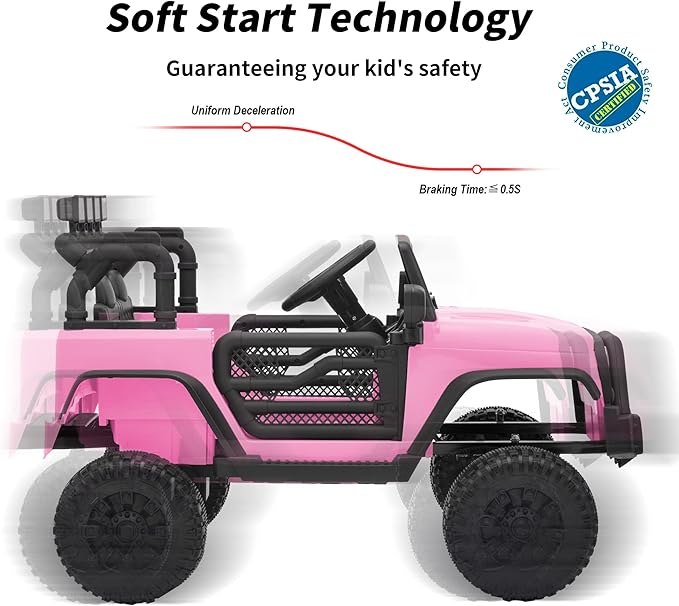 Kids Ride on Car Toy, 12V Electric Car for Kids with Remote Control, LED Light - Light Pink