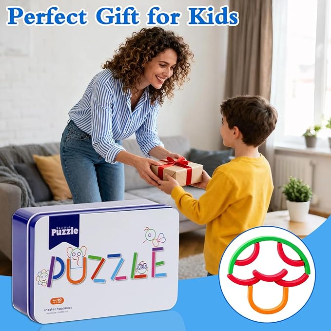 Wooden Pattern Blocks Shape Puzzles Sticks & Rings Wooden Puzzle Stem Preschool Brain Teaser Montessori Toys Gift for 3+ Years Old Activity Kids Boy Girl