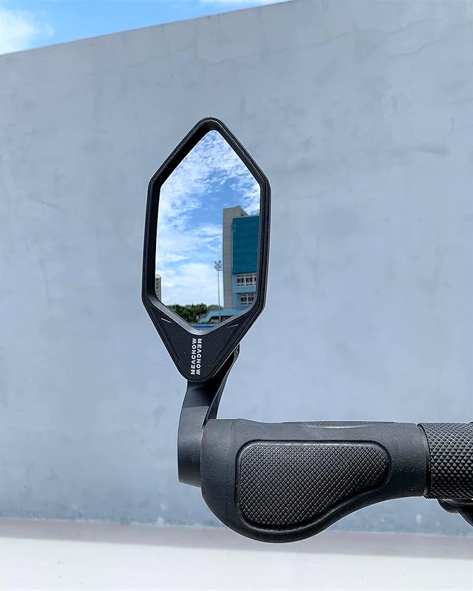 MEACHOW New Bar End Bike Mirror, Crystal UHD Automotive Grade Glass Lens E-Bike Mirrors, Scratch Resistant, Safe Rearview Mirrors, (Blue Left Side) ME-022LB
