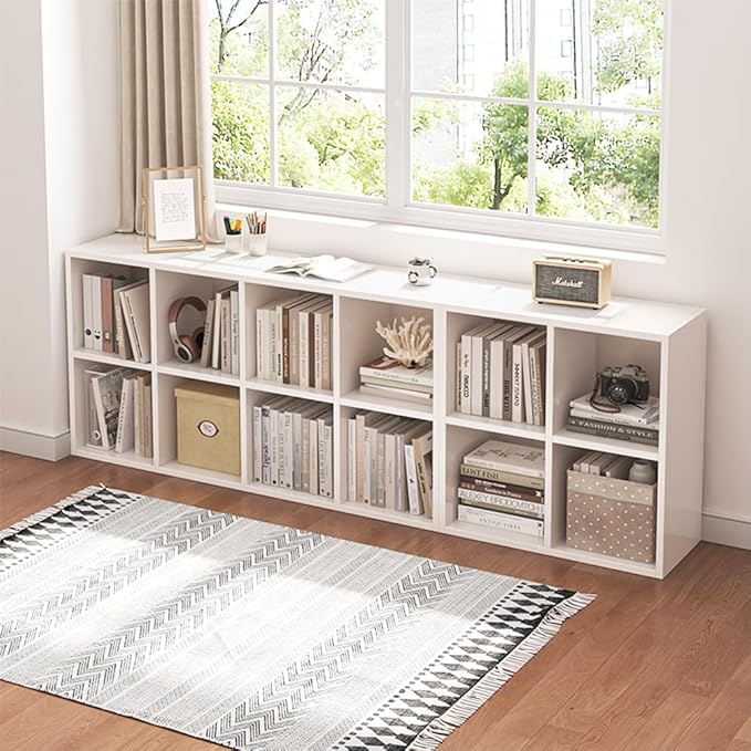 8 Cube Organizer Bookcase - Fabric Storage Bins Container, Open Shelf Simple Compartments Bookshelf, White