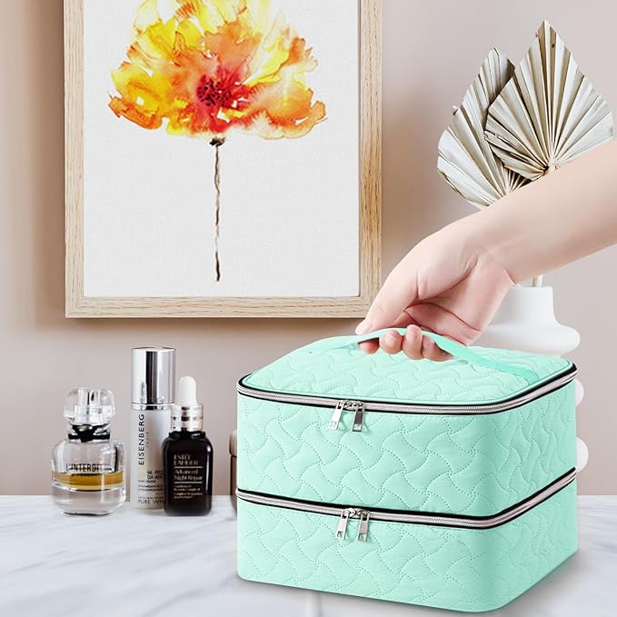 DreamGenius Nail Polish Organizer Case Holds 42 Bottles, Portable Double-Layer Nail Polish Storage Bag with Adjustable Dividers for Manicure Tools, Green