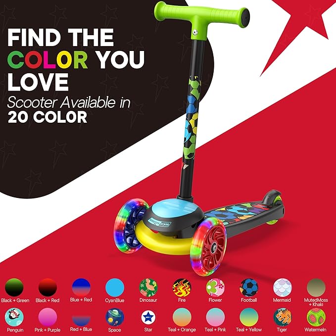 3 Wheel Scooter for Kids, Smooth Light Up LED Front Wheels, Wide Anti Slip Deck, Rear Foot Brake, Easy Lean to Steer Maneuvering, Indoor & Outdoor Ride On Toys for Ages 2 Up