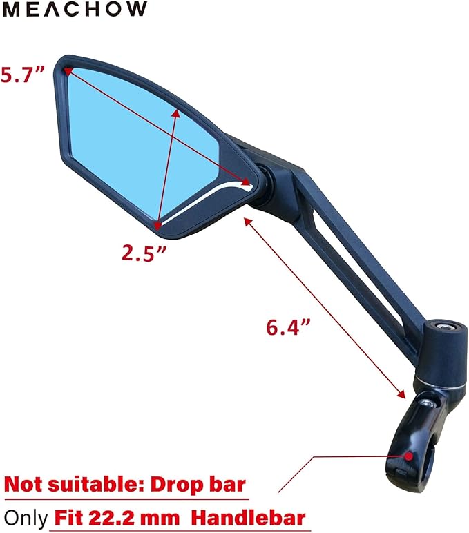 MEACHOW New Scratch Resistant Glass Lens,Handlebar Bike Mirror, Adjustable Safe Rearview Mirror, Bicycle Mirror,ME-003