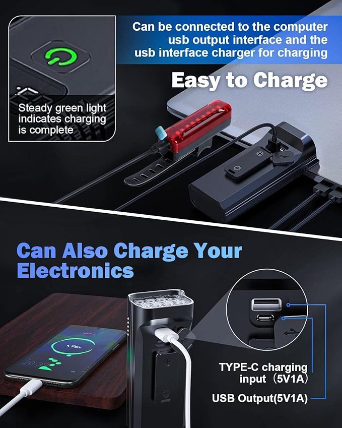 Victoper Bike Light, High Lumens Super Bright Bicycle Lite, 6+4 Modes USB Rechargeable Bike Headlight & Taillight Set, Waterproof Safety Bike Front & Rearlight for Road, Mountain, Night Riding