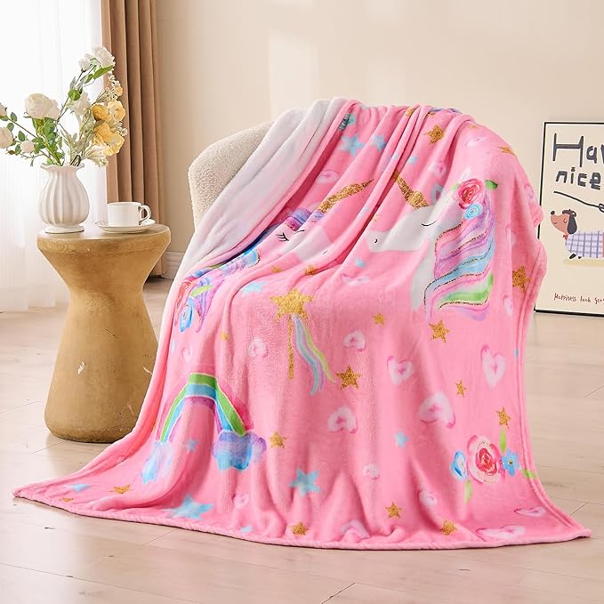 Wajade Unicorn Gifts for Boys Girls - Unicorn Blanket Birthday Christmas Decor for Kids Age 3 4 5 6 7 8 9 10 11 12 Years Old Teens Child Toddler Throw Light Grey 60"x80"