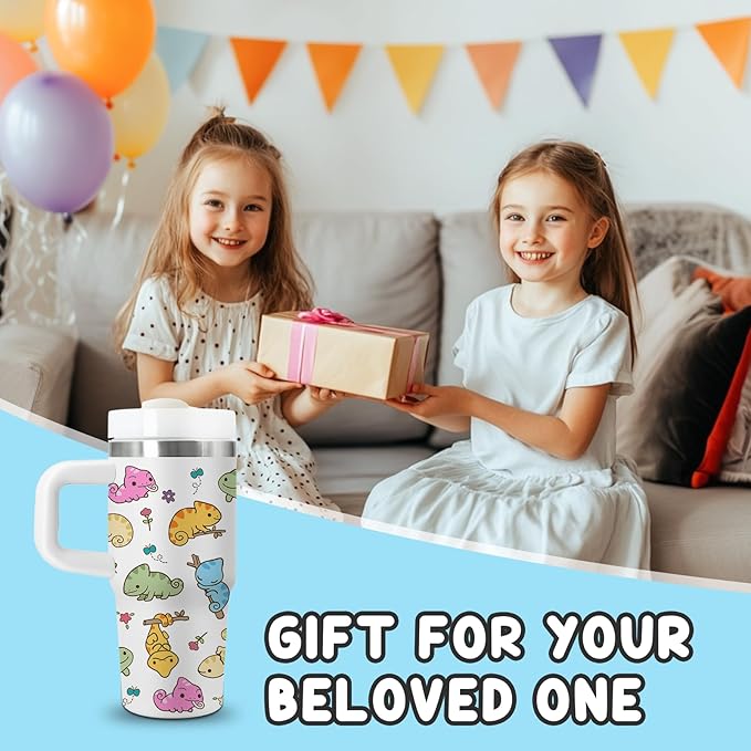 Axolotl Gifts for Kids - 14oz Cute Kids Axolotl Tumbler with Handle and Straw, Stainless Steel Insulated Water Cup, for Sport, School, Travel - Axolotl Lovers Gift for Children Birthday Gift Cup(1pc)