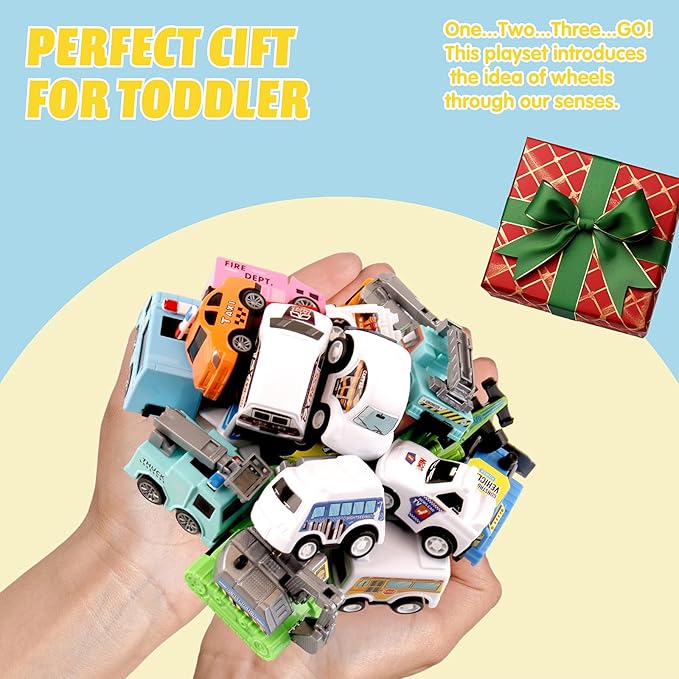 20 PCS Pull Back City Die-Cast Cars Trucks Vehicles Toy Stocking Stuffers for Toddlers Kids Grandkids Party Favor Goodie Bags Stuffers for Kids Christmas Birthday Gifts (20 Pack)