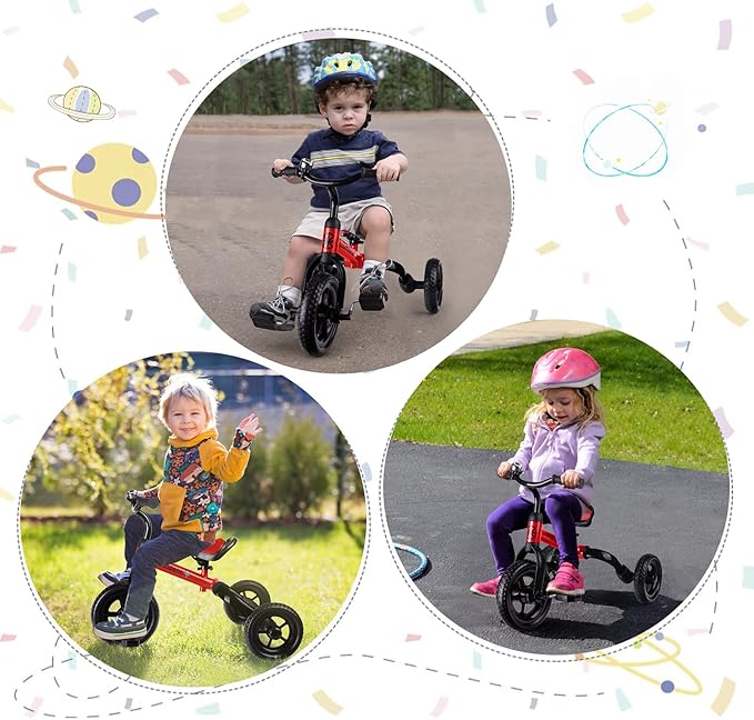 XPIY Tricycle for Toddlers Age 2-5 Years Old, 3 in 1 Folding Toddler Bike for Boys and Girls, Kids' Bike Trike with Detachable Pedal and Adjustable Seat (RED)