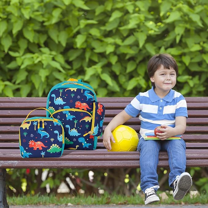Cokouchyi 3 Pcs Kids Backpack Set with Lunch Box & Pencil Case, Lightweight Preschool Backpack for Boys Age 3-8, Kids Book bag Elementary, Dinosaur