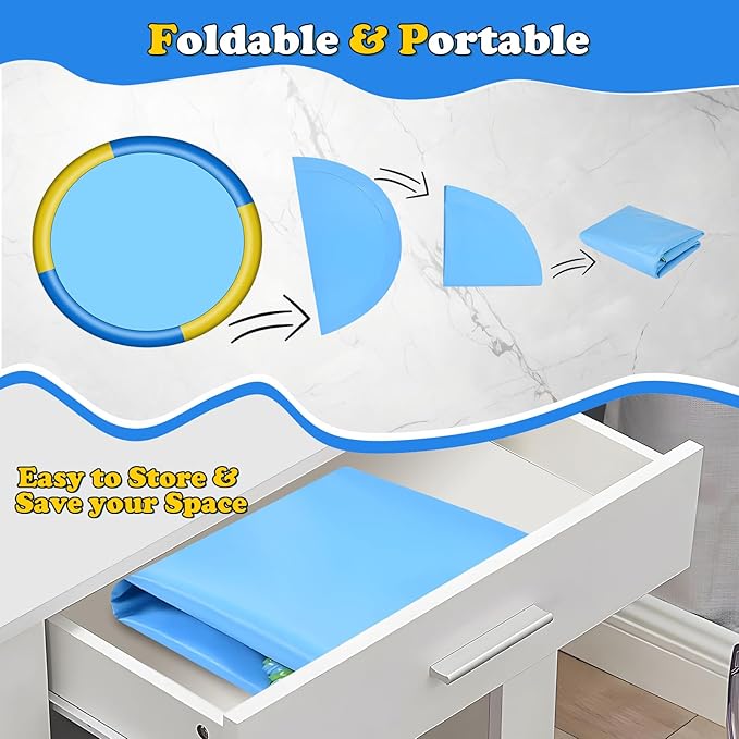 87" Non-Slip Splash Pad for Kids and Dog, Thicken Sprinkler Pool Summer Outdoor Water Toys, Extra Large Backyard Wading Pool for Children Boys & Girls or Pet Dog (Blue&Yellow)