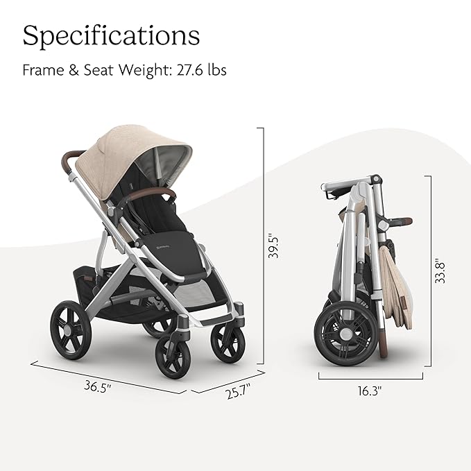 UPPAbaby Vista V3 Stroller - Full-Size Single-to-Double Stroller System - Toddler Seat, Bug Shield, Rain Shield, and Storage Bag Included - Declan (Oat Mélange/Silver Frame/Chestnut Leather)
