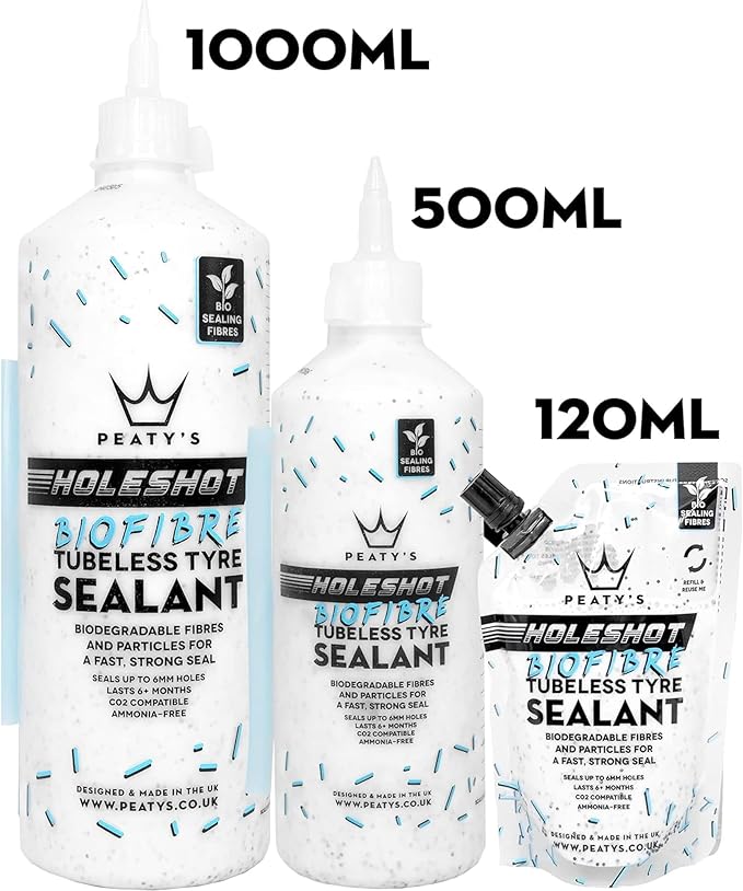 Peaty's Holeshot Biofibre Tubeless Tire Sealant, Fast Acting Puncture Repair for MTB, Road and Gravel Bikes
