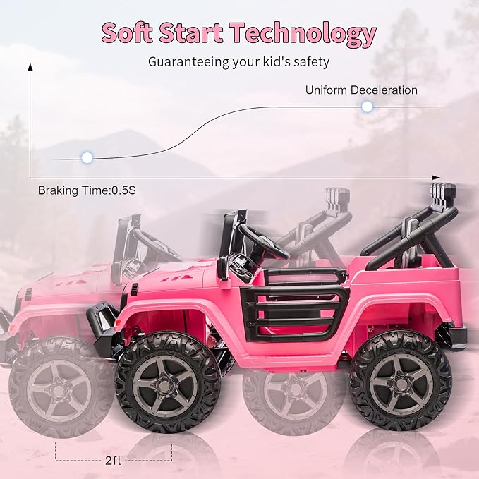 Kids 24V 2-Seater Electric Ride On Car, 4x4 Ride On Truck w/Remote Control, 4-Wheeler Suspension, 3 Speeds, Led Lights, Bluetooth, Ride on Car Toy for Kids Ages 3-8, Pink