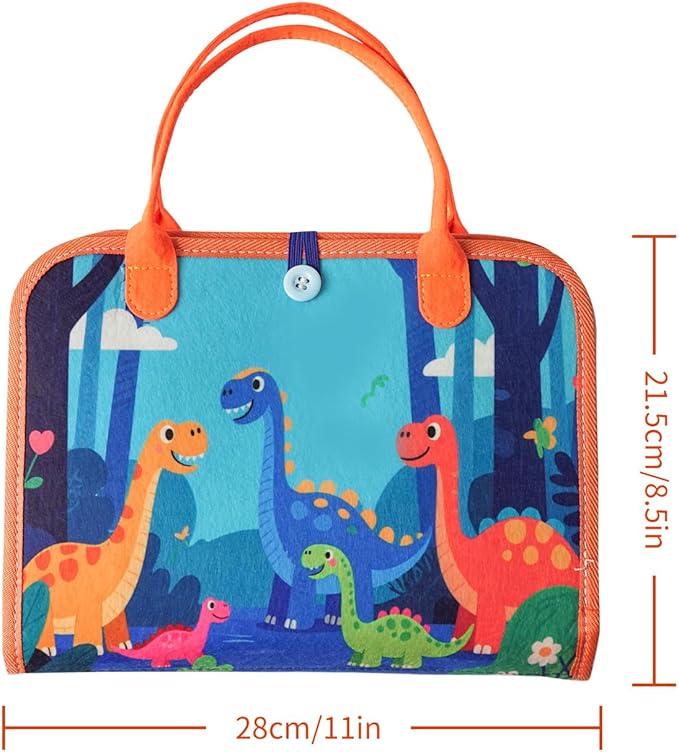 Toddler Montessori Busy Board - Dinosaur Learning Activity Toy, Boys Gift, Sensory Learning Toy for Toddlers, Educational Busy Book for Toddlers, Travel Toy (Blue)